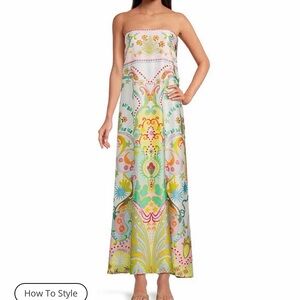ANTONIO MELANI Strapless Maxi Dress in Mint, Yellow & Coral Paisley